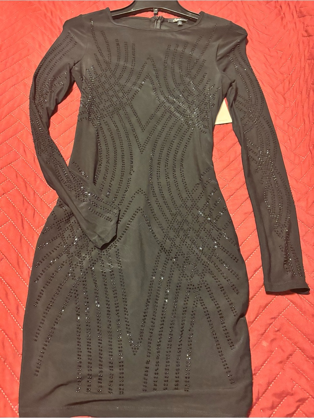 Black Long-Sleeve Embellished Bodycon Dress - Women